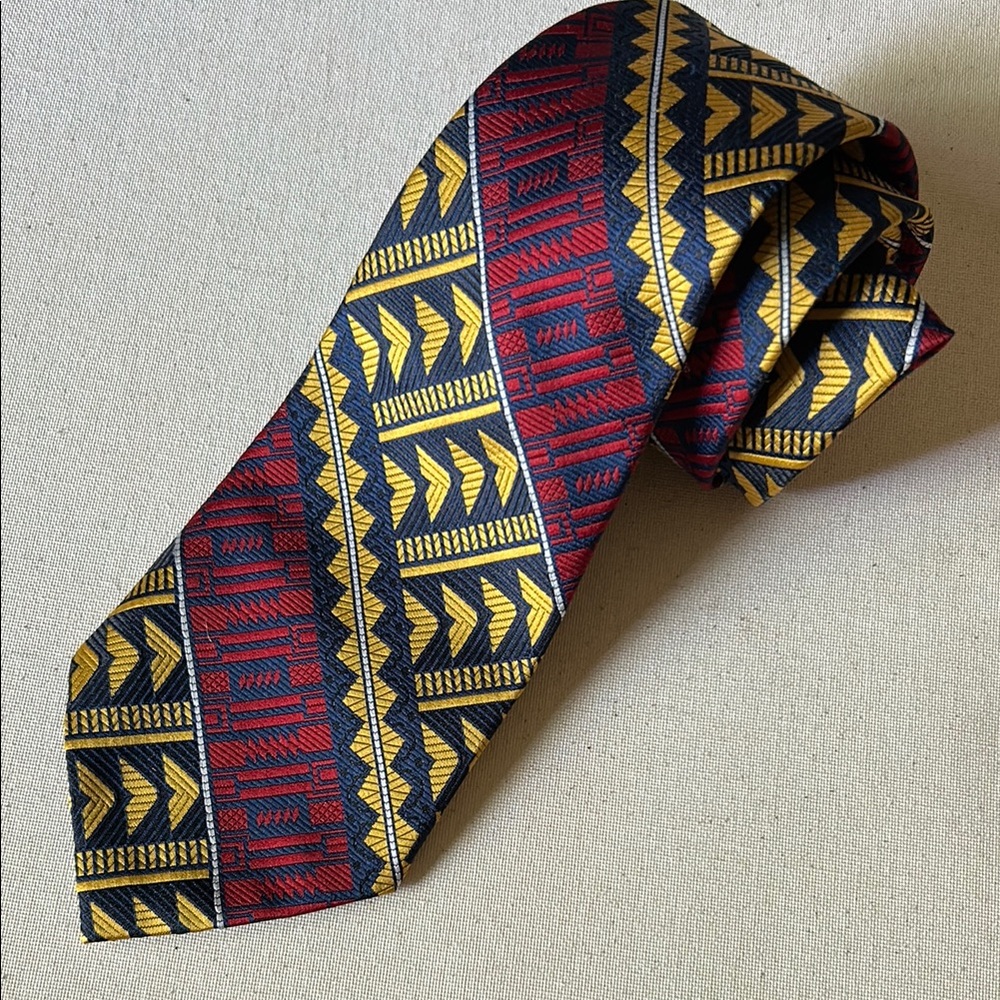 Commodore Trevira Red, Blue and Yellow Vintage Geometric Tie